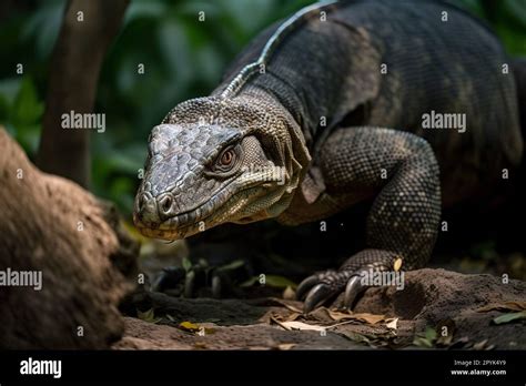 Un dragon de Komodo féroce et déterminé chasse sa proie - ce dragon de Komodo chasse sa proie ...