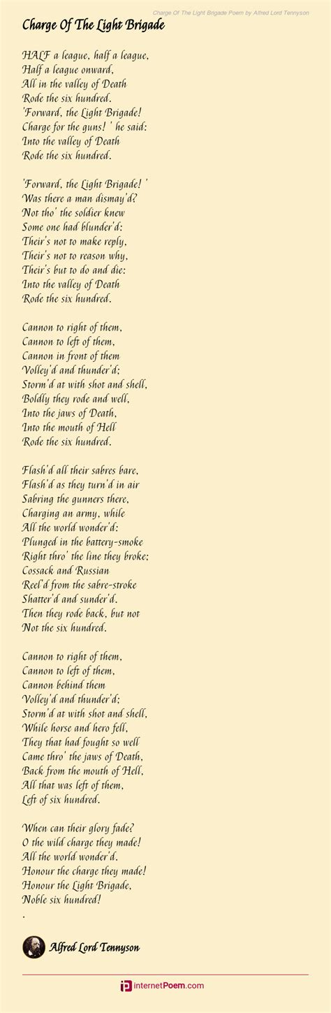 Charge Of The Light Brigade Poem By Alfred Lord Tennyson