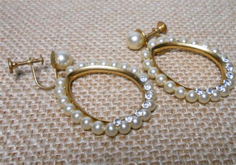 Reserved Vintage Pearl Earrings Pearls Rhinestones Screw Etsy