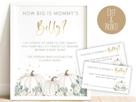 Pumpkin Baby Shower How Big is Mommy's Belly, Fall Baby Shower, Measure