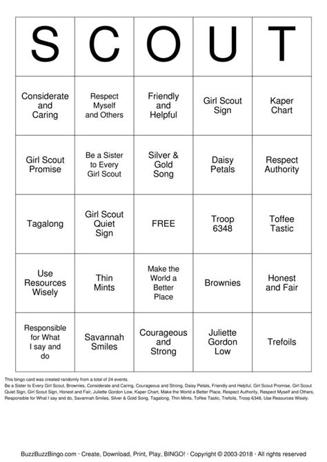 Girl Scout Bingo Cards To Download Print And Customize