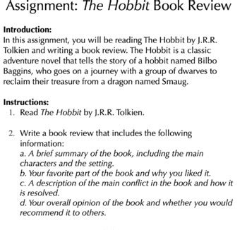 Assignment The Hobbit Book Review By Curt S Journey TPT