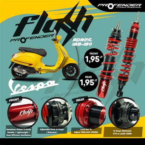 Jual Shockbreaker Shock Profender Flash Series Red Vespa Sprint