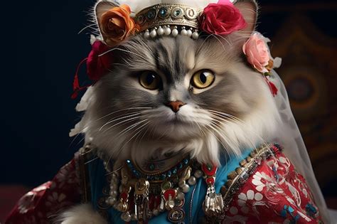 Premium Ai Image Portrait Of Persian Cat In A Traditional Oaxacan