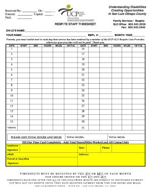 Fillable Online Ucp Slo Ucp San Luis Obispo Respit Time Sheet Form Fax