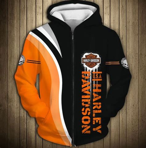 Harley Davidson Hoodies Black And Orange Color Long Sleeve Hoodies For