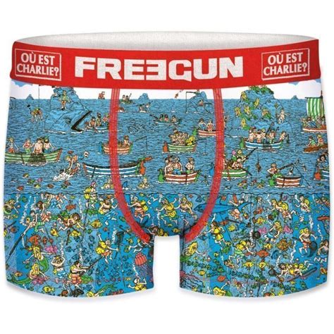 Freegun Boxer Homme Microfibre Dee Bleu Rouge O Est Charlie