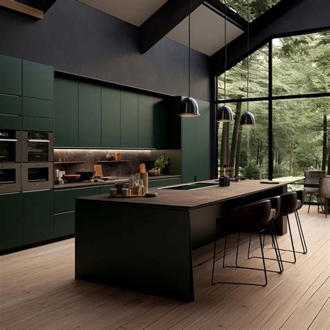 Дизайн интерьера | Dark green kitchen, Modern kitchen interiors ...