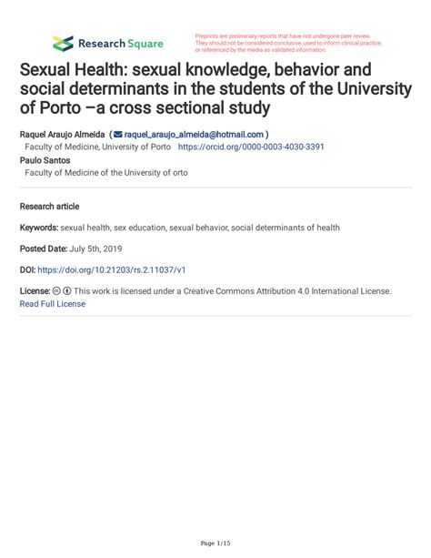 Pdf Sexual Health Sexual Knowledge Behavior And Social Determinants