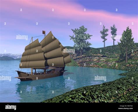 Oriental Sailing Junk Stock Photo Alamy