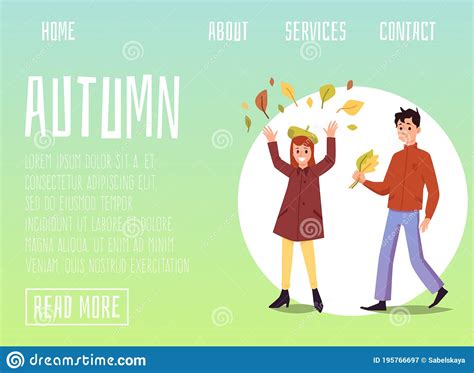 Autumn Web Banner Template With Walking Young Couple Flat Vector