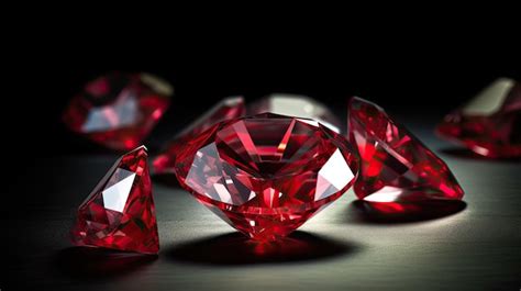 Diamantes Rojos Sobre Un Fondo Oscuro Foto Premium