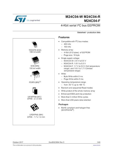 PDF 4 Kbit serial I²C bus EEPROM STMicroelectronics 4 Kbit serial