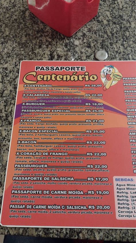 Menu em Passaporte Centenário pub Bar Maceió Avenida Santa Rita de