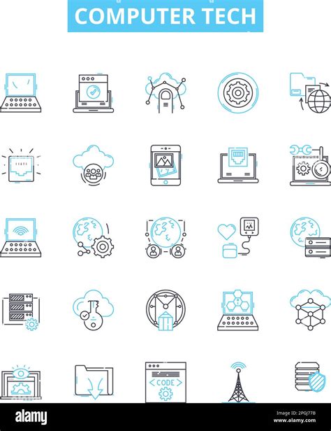 Computer Tech Vector Line Icons Set Computer Tech Networking