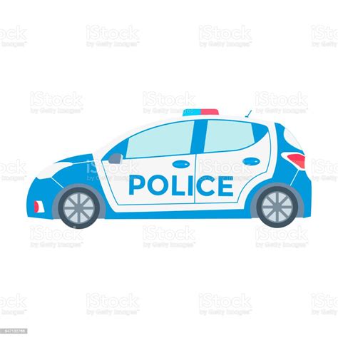 Vector Police Car Side View Isolated On White With Flashing Ligh Stock Illustration Download