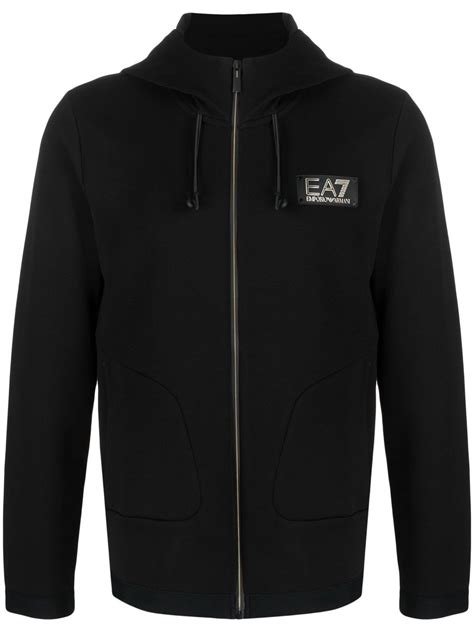 Ea7 Logo-patch Zip-up Hoodie In Black | ModeSens