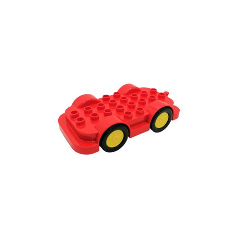 Duplo Red Wheelbase X With Yellow Wheels Brick