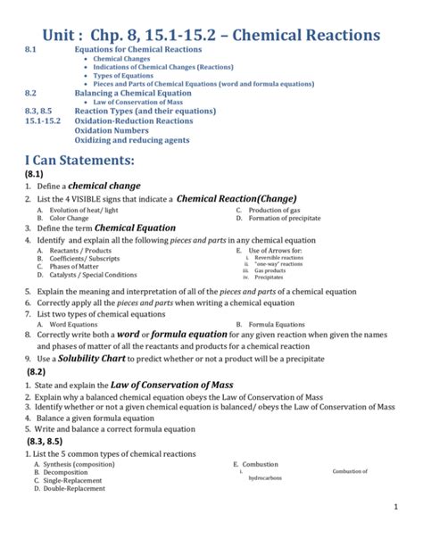 Unit 5 Chemical Reactions