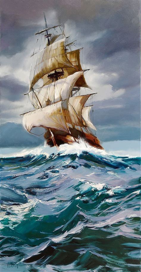 Sailing Ship Oil Painting By Beata Musial Tomaszewska Sailboat