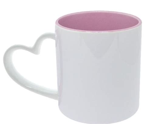 CANECA ALÇA DE CORAÇÃO BRANCO E INTERIOR ROSA S O S Personalizados