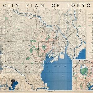 Vintage Map of Tokyo, Old Tokyo Map Print, Tokyo Wall Art, Tokyo Wall ...