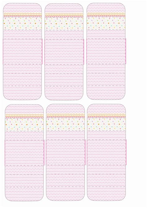 Six Pink And Yellow Patterned Labels With Polka Dots On The Bottom One