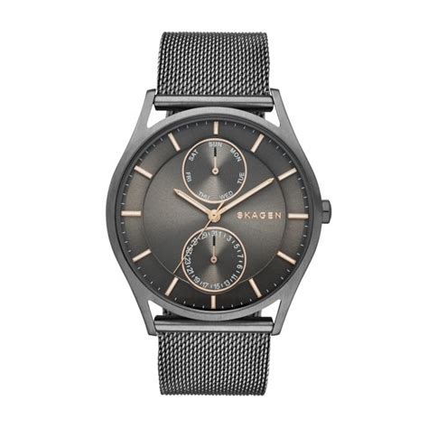 Skagen Holst Gray Sleek Stainless Steel Mesh Bracelet Multi Function Watch