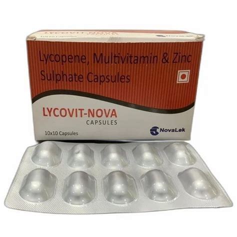 Lycovit Nova Lycopene Multivitamin Zinc Sulphate Capsules Packaging