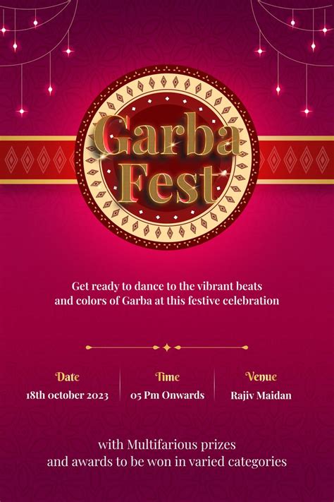 The Garba Fest Flyer Is Displayed On A Purple Background With Red And