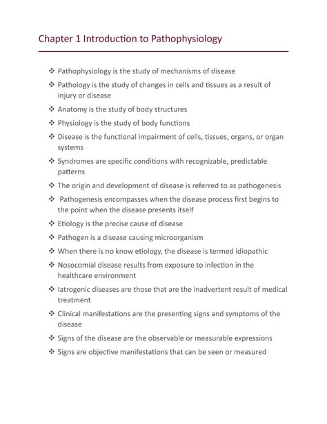 Chapter 1 Inro To Patho Notes Chapter 1 Introduction To Pathophysiology Pathophysiology Is