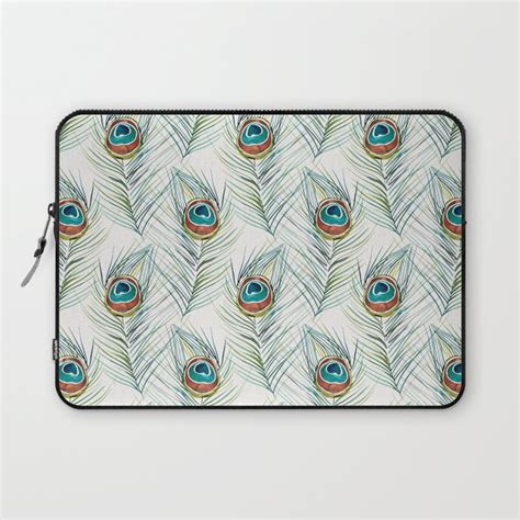 Peacock Tail Feather Watercolor Laptop Sleeve By Cat Coquillette