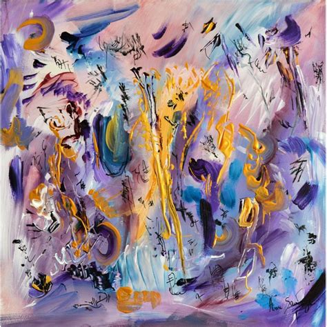 Tableau abstrait violet et or sur bois Peinture abstraite moderne Âme