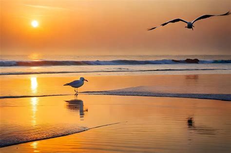 Un Oiseau Vole Dans Les Airs Avec Un Coucher De Soleil En Arri Re Plan