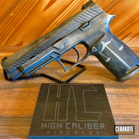 Laser Engraved And Battleworn Sig Sauer P320 Handgun Using H 146 And H 158 By Mike Lewis Cerakote