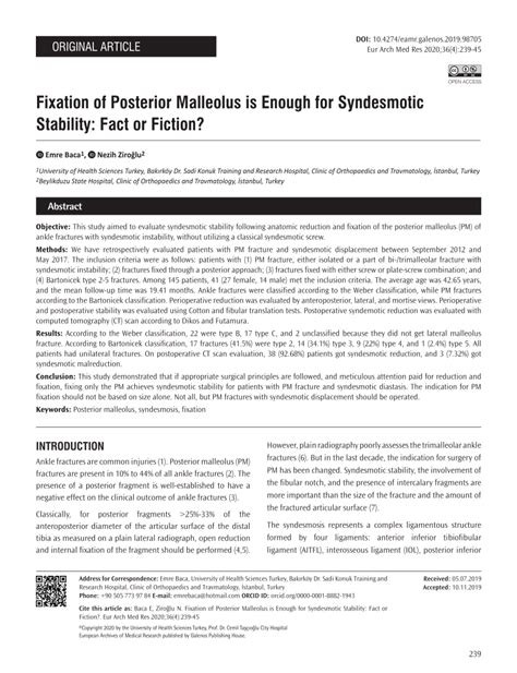 (PDF) Fixation of Posterior Malleolus is Enough for Syndesmotic ...