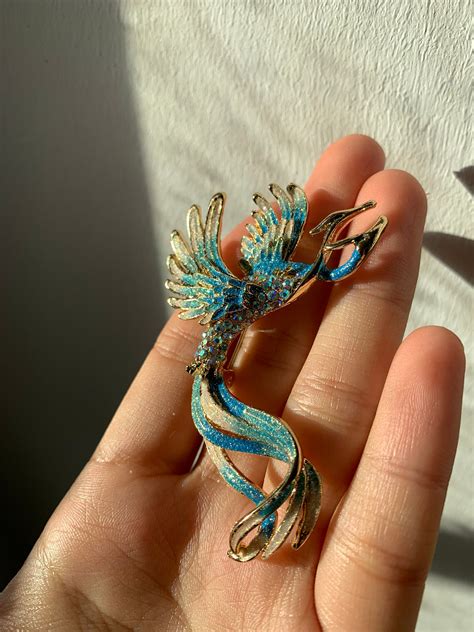 Belle broche en émail bleu phénix pour femmes et hommes Accessoires de