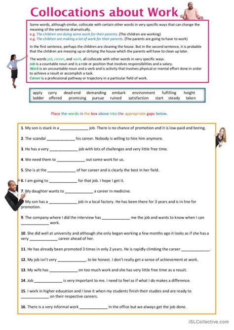 Collocations About Work General Voca English ESL Worksheets Pdf Doc