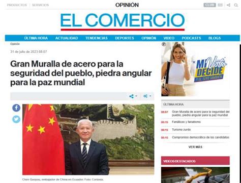 Embajador Chen Guoyou publica en El Comercio y El Telégrafo artículo de