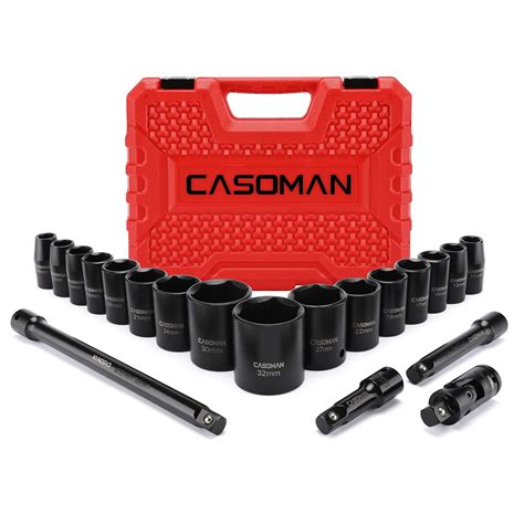 Casoman 12 Inch Drive Shallow Impact Socket Set Metric 10mm 32mm Cr V 6 Point 20 Piece 12