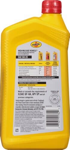 Pennzoil 5w 20 High Mileage Synthetic Blend Motor Oil 32 Fl Oz Kroger