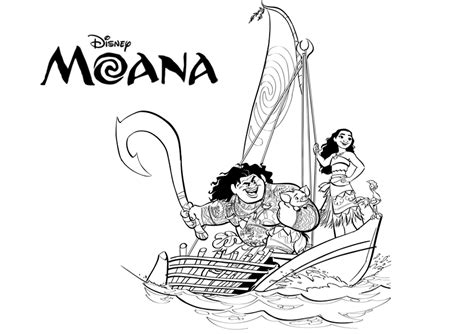 Dibujo Para Colorear De Moana Y Maui En El Barco Los Protagonistas De