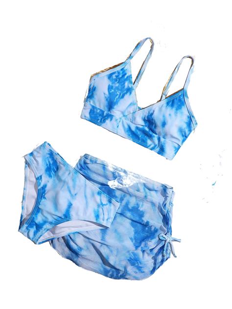 Pack Boho Tie Dye Spaghetti Strap Bikinis Blue Girls Bikini Sets Girl