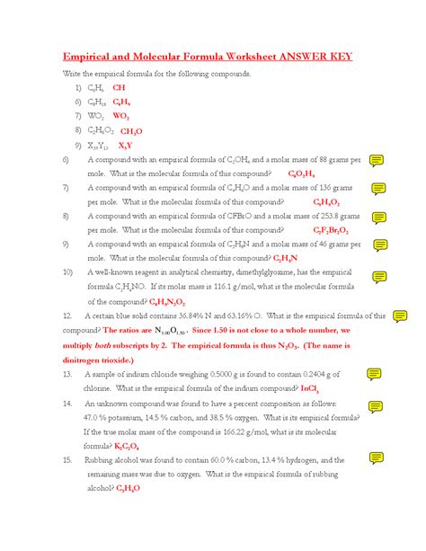 Empirical Formula And Molecular Formula Worksheet Igcse - Free ...