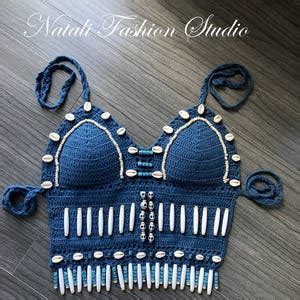 Crochet Swimsuit Bikini Halter Top Swimwear Top Beaded Brazilian Swimwear Bikinis Crochet Bikini