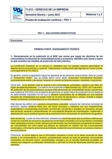 Solución PEC1 Derecho de la Empresa 2021 2022 UOC Studocu