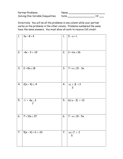 Equations In One Variable Worksheets