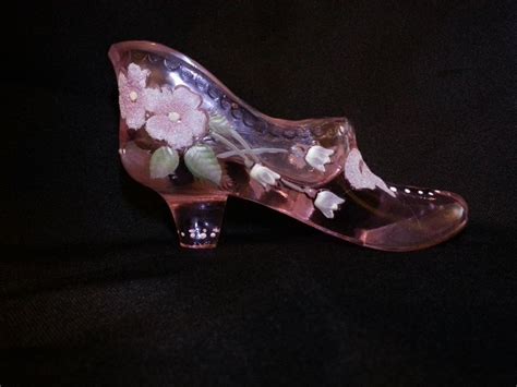 Limited Edition Fenton Pink Glass Shoe Hand Painted M Nutter Slipper Flower 9591 Ebay