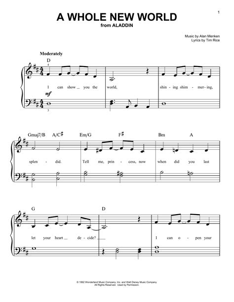 A Whole New World From Aladdin Sheet Music By Alan Menken Easy Piano