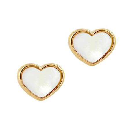 18k Gold Mother Of Pearl Heart Earrings With Screw On Backs The